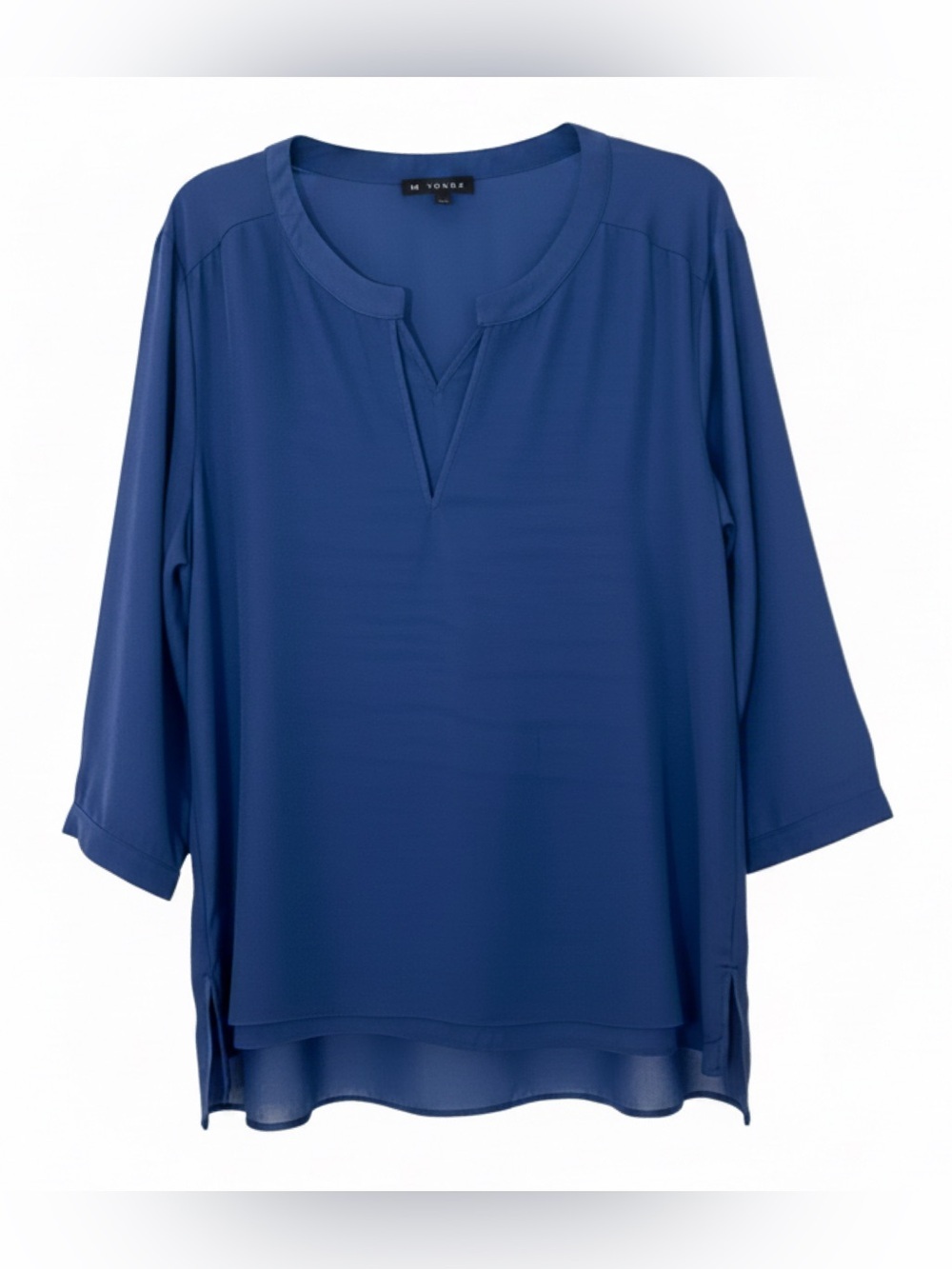 👚🆕👚 N Touch Women's Navy Blue Dhara Split-Neck Blouse-Size 1X